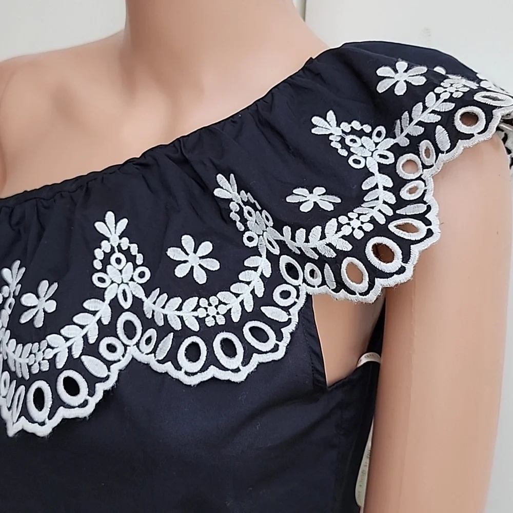 Kate Spade NY Women's Black White Eyelet Asymmetrical‎ Sleeveless Top Size XXS